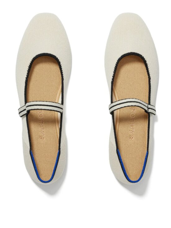 Rothy's Shoes - Rothy's Cream Mary Jane Flats in White with Black Trim Size 8